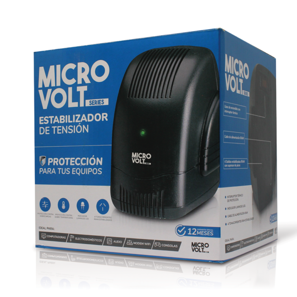 ESTABILIZADOR REGULADOR AUTOMATICO DE TENSION 4 TOMAS TRV MICRO VOLT L 600 / 1200 VA 3.4A - Imagen 2
