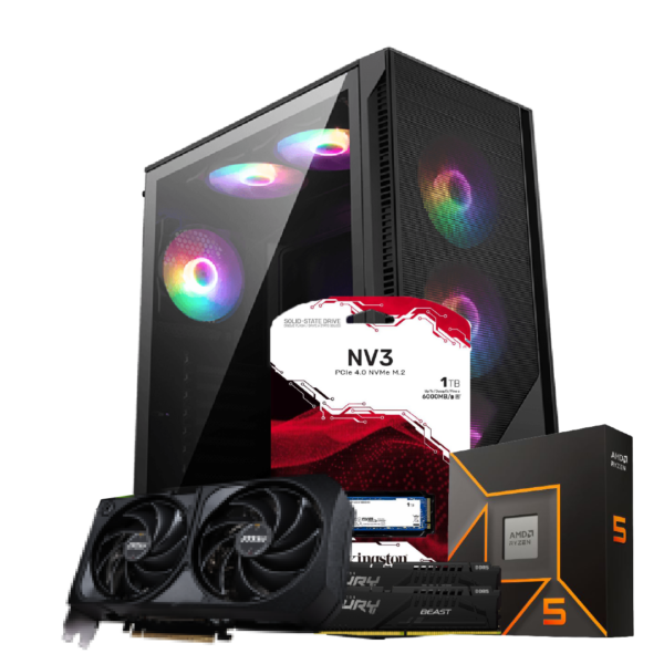 RYZEN 5 9600X | MOTHER B650M | 32GB DE RAM DDR5 | SSD M.2 1TB | RTX 5070 | 750W