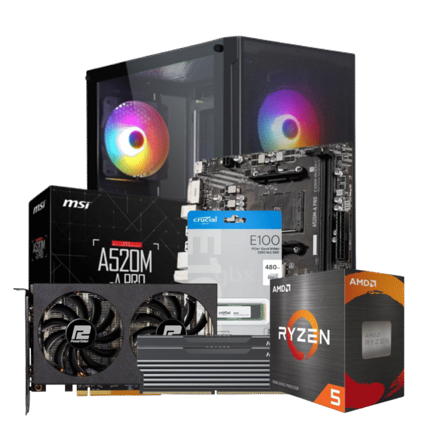 RYZEN 5 5500 | MOTHER A520M | 16GB DE RAM | M.2 480GB | RX 7600 | EVOLABS SOPHYSTIX