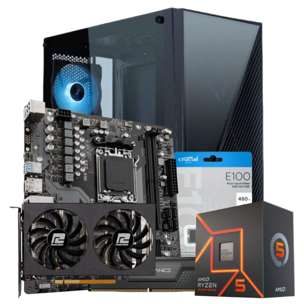 RYZEN 5 8400F | MOTHER A620M | 16GB RAM DDR5 | M.2 480GB | RX 7600 | 500W | EVOLABS DUALITY
